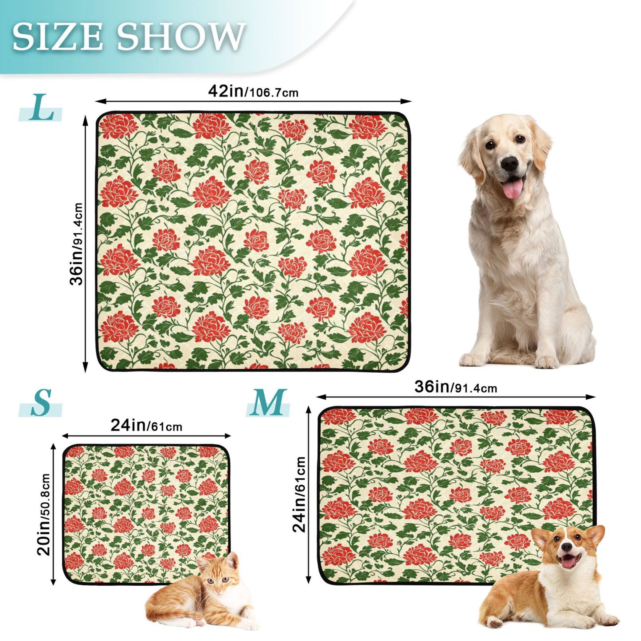 Qxltty Vintage Red Floral Pattern Cat litter Pads Pet Set of 2 Diaper Mats Center Anti-leakage Layer Absorbent Soft and Comfortable