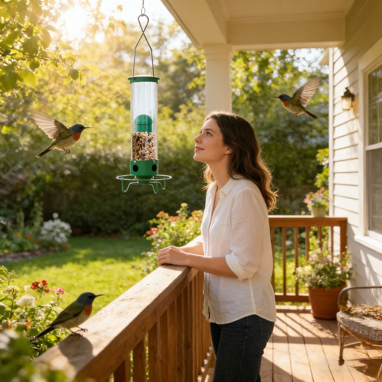 Squirrel Proof Hanging Bird Feeder Sensing Wild Bird Feeder Large Capacity Tube Bird Feeder Ideal for Garden Patio and Backyard Bird Watching