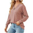 thumbnail image 3 of HKEJIAOI Femmes Tunique Chemises Col Rond Solide Mi-Lourds Long Sleeve Top, 3 of 5