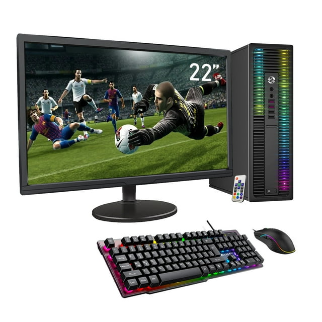 HP EliteDesk Desktop RGB Lights Computer Intel Core i5 4570 3.2 GHz 16GB RAM 256GB SSD, 22 Inch Monitor (HDMI), Win 10 Pro WiFi, Gaming PC Keyboard, Mouse - Refurbished