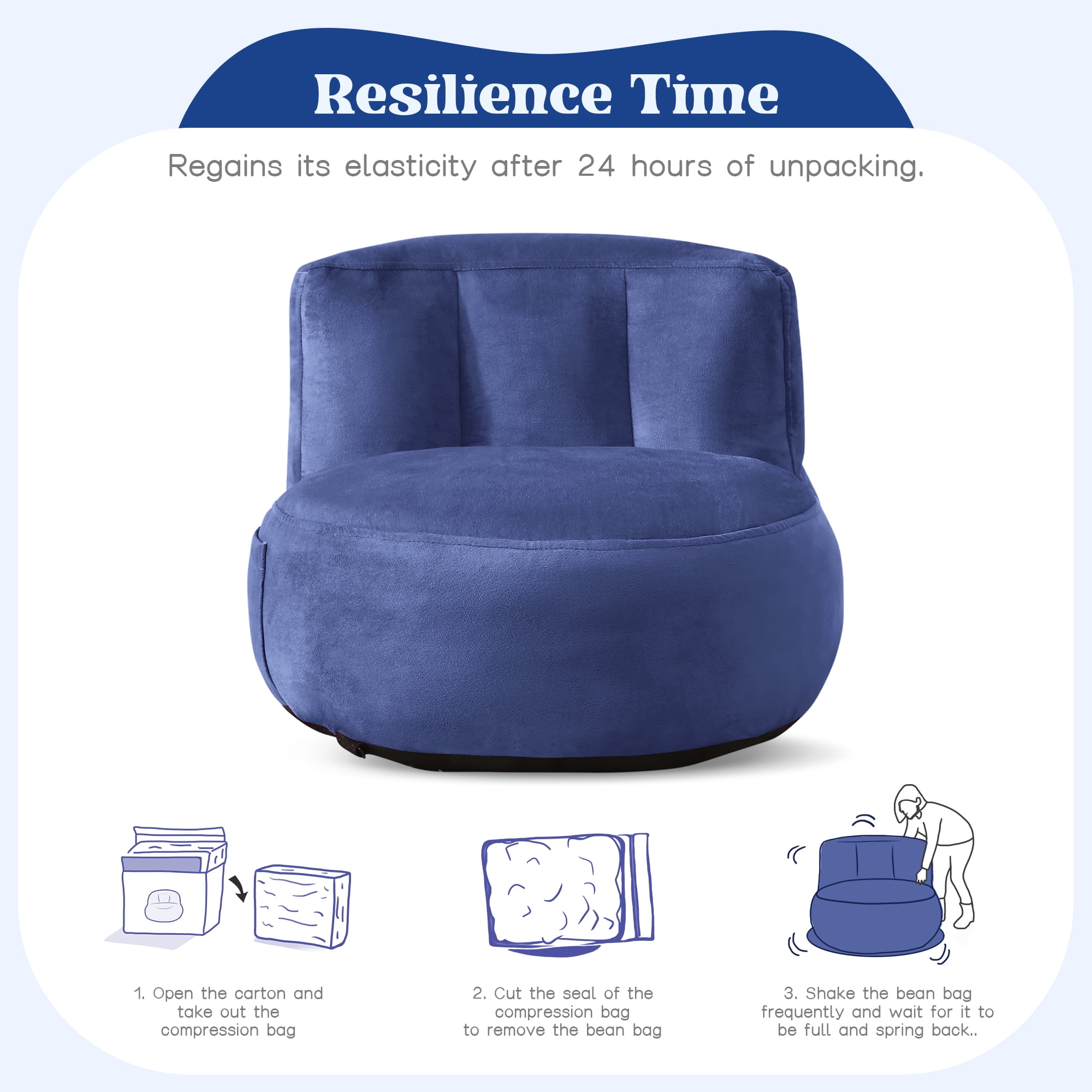 『Christmas Gifts』『Home Decoration』Yalmila Ultra Soft Bean Bag Chair for Kids and Adults includes Pocket,Zipper Comfy Chair(2ft,Navy Blue)!Note SMALL sizes!