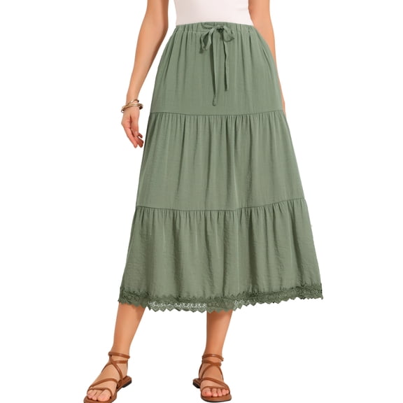 DARING DIVA Women's Tiered Elastic A-Line Beach Long Skirts X-Small Gray Green