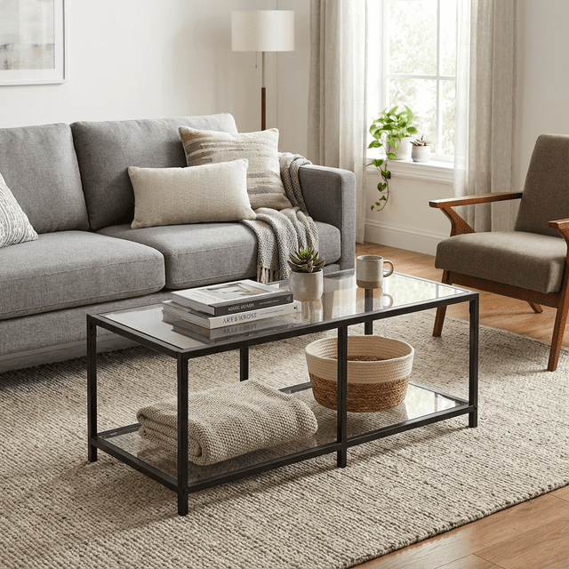 Mesa de Centro Vidrio Moderna Negro FurnitureR Moderno