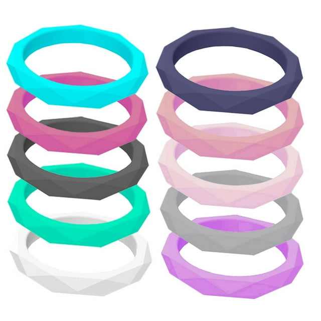 PAQUETE DE 10 BANDAS DE DEDO DE GOMA Y SILICONA UNISEX CON DISEÑO DE ROMBO COLORIDO