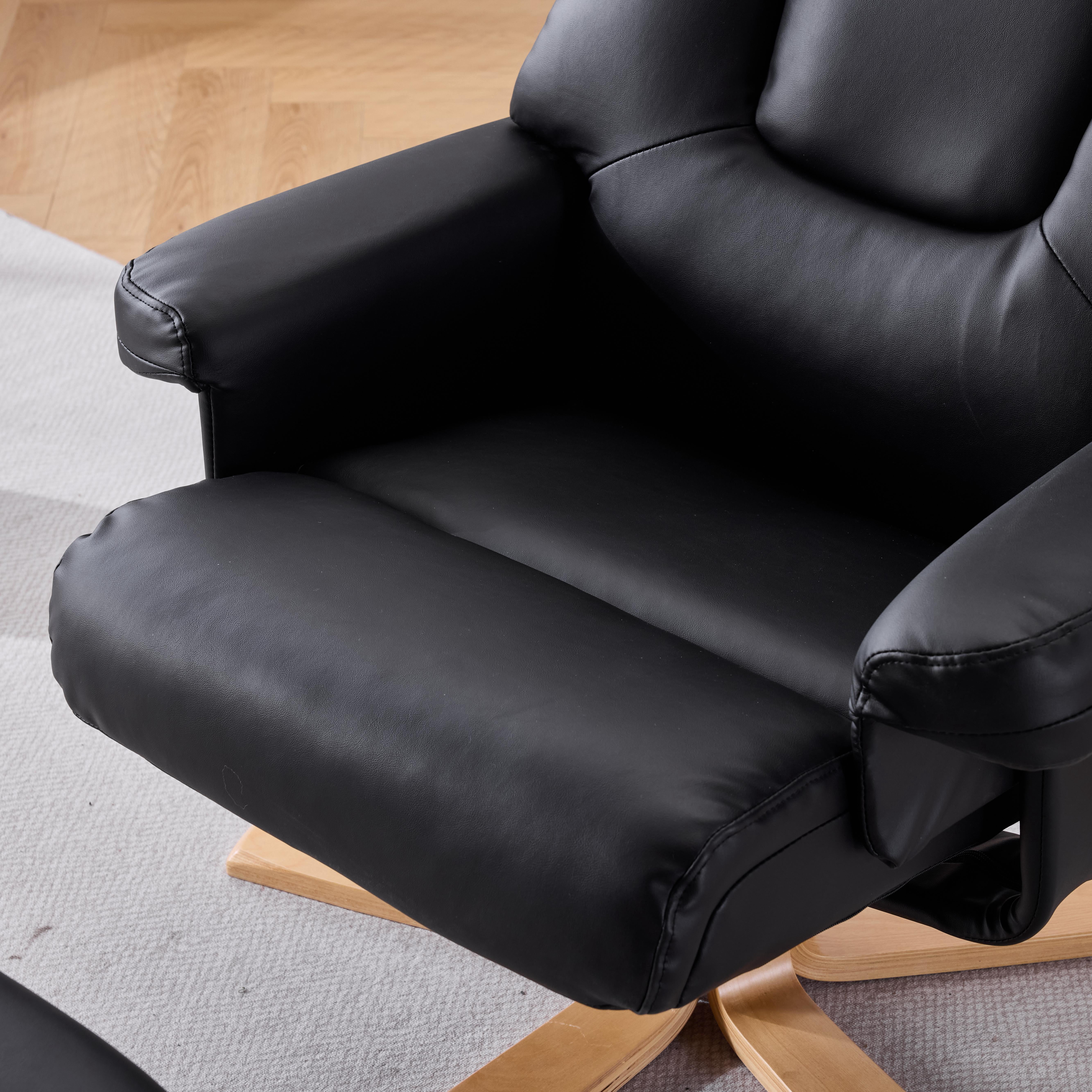 Black PU Leather Heated Massage 360 Degree Swivel Accent Chair, Ergonomic Single Sofa with Ottoman and Adjustable Backrest for Living Room Bedroom Office Apartment, Black