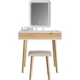 thumbnail image 2 of PULUOMIS 31.5'' Makeup Vanity Desk with Adjustable Brightness Square Mirror Light for Small Spaces, Vanity Desk with Drawers and Stool, 2 of 8