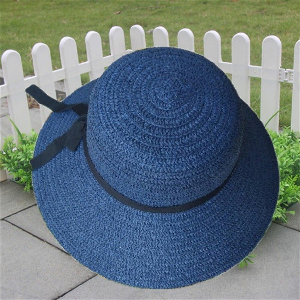 NWT Faux Straw Brimmed Floppy Sun Hat Navy Vintage NWT Navy Blue and White Straw Floppy Hat Garden Hat  main image 4