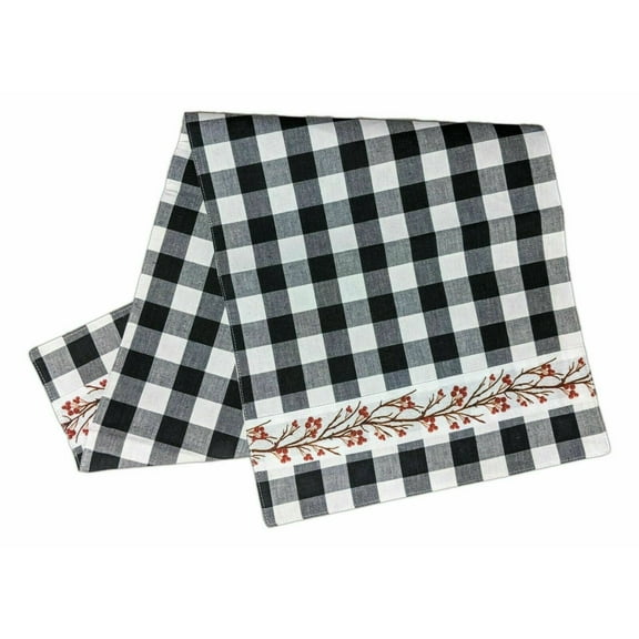 BERRY VINE Black Check Table Runner, 13" x 36", by The Country House