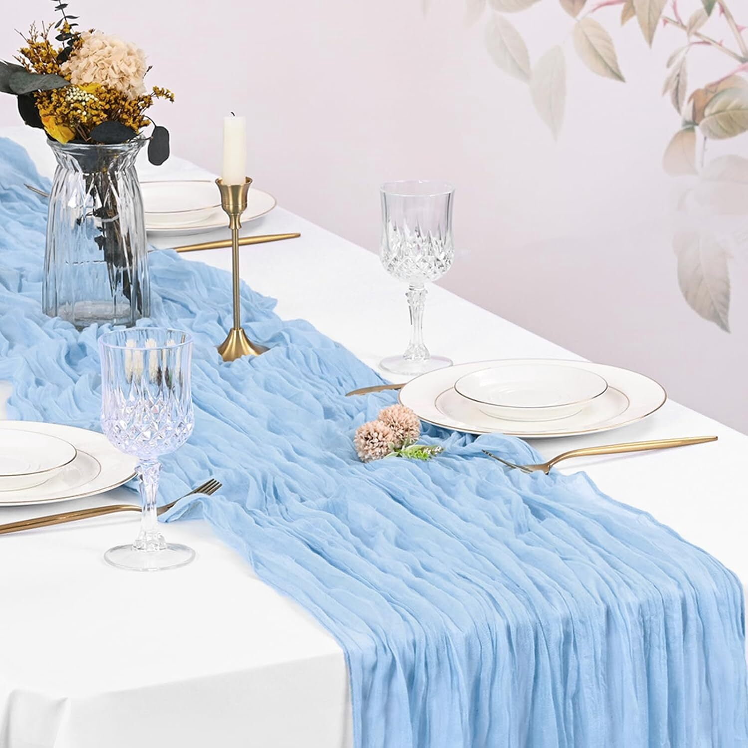 10 Pack Light Blue Cheesecloth Table Runner 17x108 Inch Boho Gauze Cheese Cloth Table Runners for Wedding Party Baby Shower Birthday Home Decor