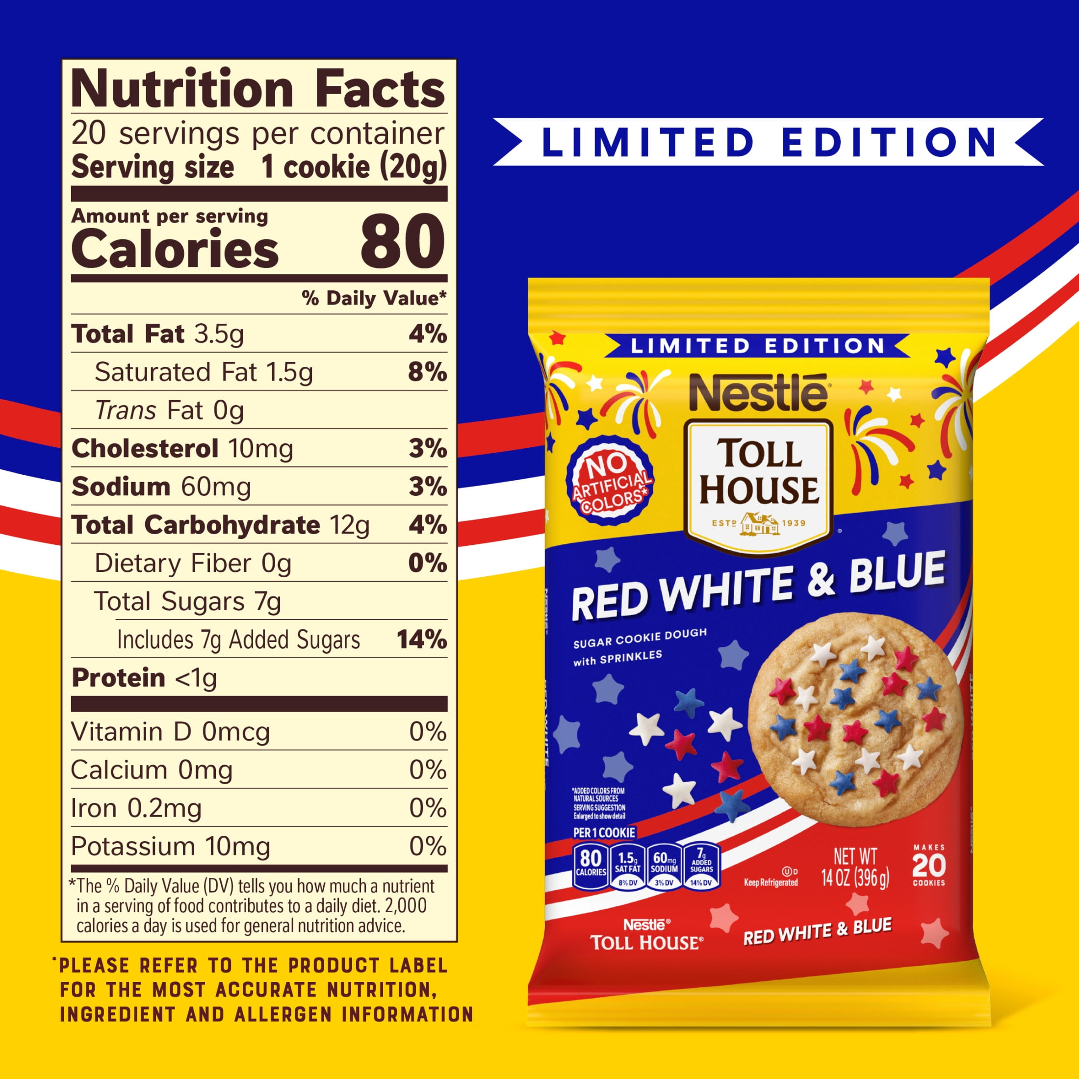 NESTLÉ TOLL HOUSE Red White & Blue Sugar Cookie Dough with Sprinkles 14oz Pack