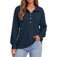 thumbnail image 6 of Women Waffle Knit Polo Sweatshirt Sevevn Collared Henley Button Long Sleeve Side Pocket Loose Casual Pullover Tops, 6 of 8
