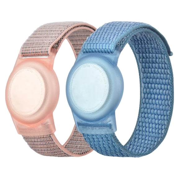 Kids Wristband Compatible with Apple AirTag, Protective Case for Air Tag GPS Tracker Holder with Nylon Bracelet, Adjustable Anti Lost Watch Band for Toddler Child Elder(Pink&Blue)