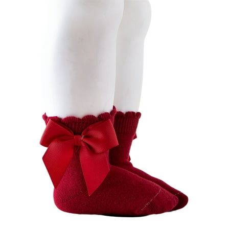 

Bmnmsl Kids Socks Solid Color Short Tube Socks with Big Bowknot Stockings