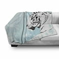 thumbnail image 3 of Tiger Soft Flannel Fleece Throw Blanket, White Bengal Beast Lies Against Snowy Background Eyes Majestic Nature, Cozy Plush for Indoor and Outdoor Use, 60" x 80", Turquoise Black, by Ambesonne, 3 of 6