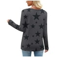 thumbnail image 5 of ZQUUVOU Women's Star Print T-Shirts Long Sleeve Asymmetrical Button Collar Loose Casual Graphic Tops Streetwear Olive Green, 5 of 7