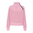 thumbnail image 3 of Htigea Womens Long Sleeve Tops Side Zip Up Mock Neck Sweatshirts Casual Loose Fit Pullover Tops Pink M, 3 of 5