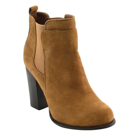 FD91 Women's Elastic Side Panel High Block Heel Ankle Bootie FD91 Women's Elastic Side Panel High Block Heel Ankle Bootie