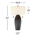 thumbnail image 7 of Franklin Iron Works Noah Modern Rustic Farmhouse Table Lamp 31" Tall Hammered Bronze Oatmeal Fabric Drum Shade for Bedroom Living Room Bedside Office, 7 of 7