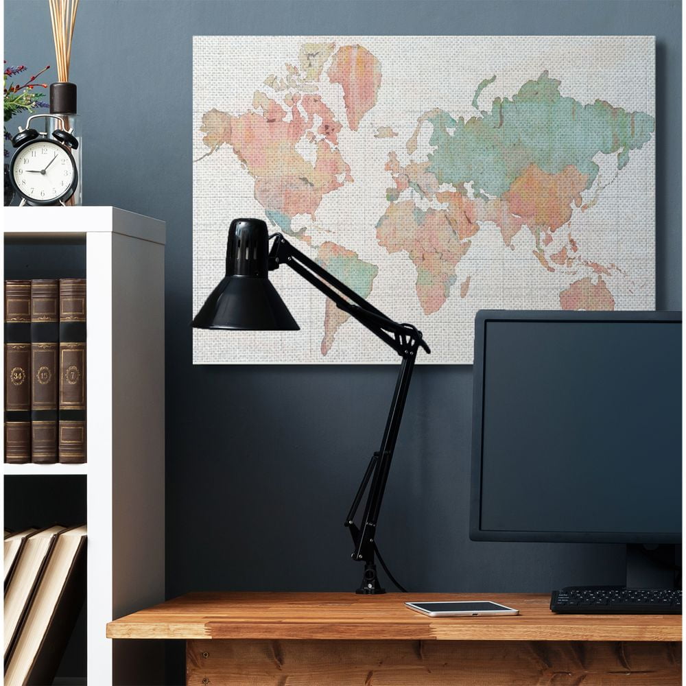 Stupell Industries Vintage World Map Green Pink Design Super Canvas Wall Art by Sue Schlabach