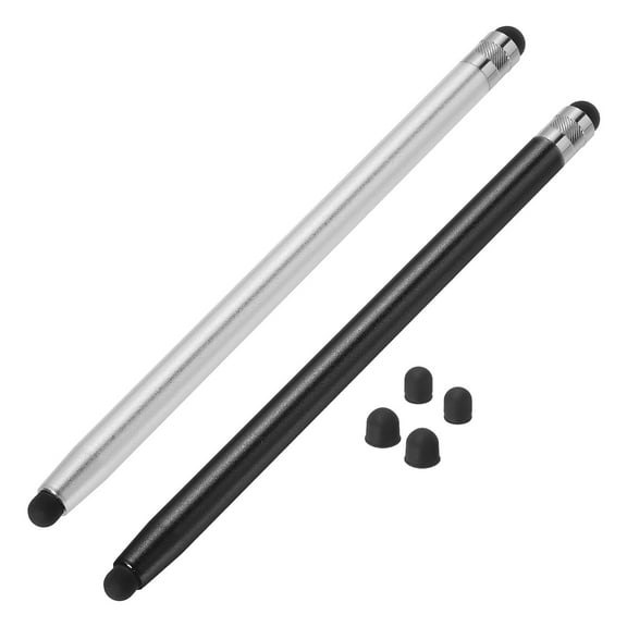 2pcs Stylus Pens for Touch Screens with 4 Extra Tips Capacitive Stylus Universal Tablet Pen, Black Silver