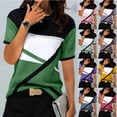 thumbnail image 1 of Spring Saving!CEHVOM Women's Triple Color Patchwork Round Neck T-Shirt,Summer Color Block Tops for Women Plus Size Short Sleeved Loose Casual Tops Tee Summer Tops for Women Funny Clothing, 1 of 1