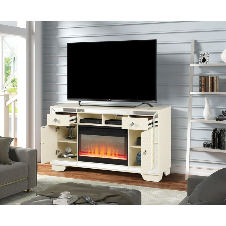Fireplace TV Stand Wooden Entertainment Center for Up to 60 Inches TV Mordern Media Console Table with Electric Fireplace Drawers and Storage