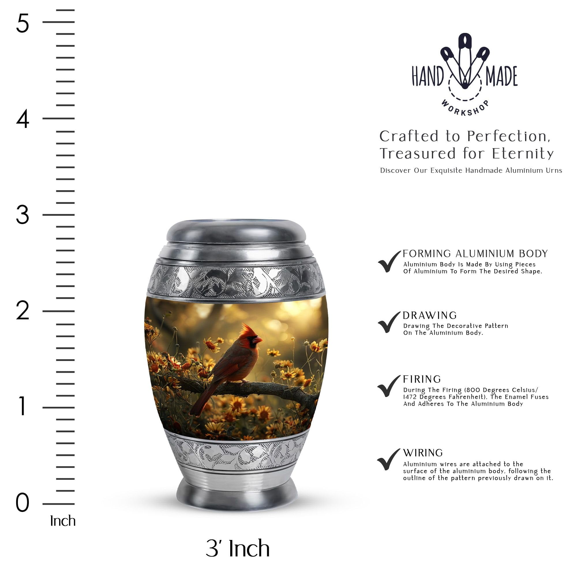 SUBSH Cardinal Cremation Urn - Keepsake Urn - Cremation Memorial - Cremation Urns Adult - Ash Holders for Human Ashes - (3 inch Pack of 2)