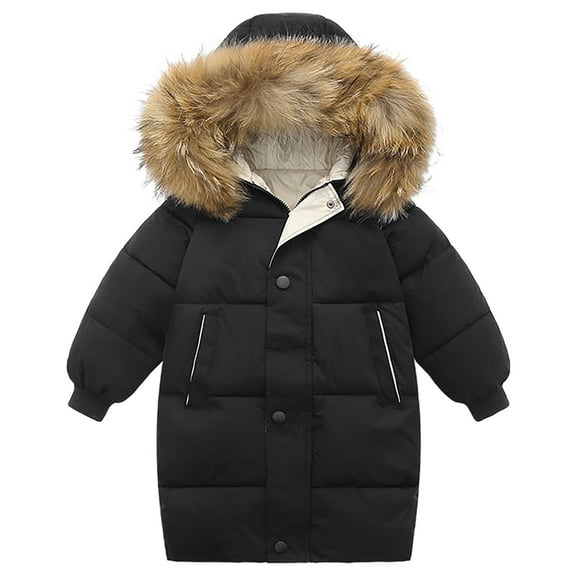 Ruyang Girls Padded Puffer Coat Boys Furry Hooded Camouflage Parka Coats Long Down Quilted Jackets Warm Zip Up Outwear