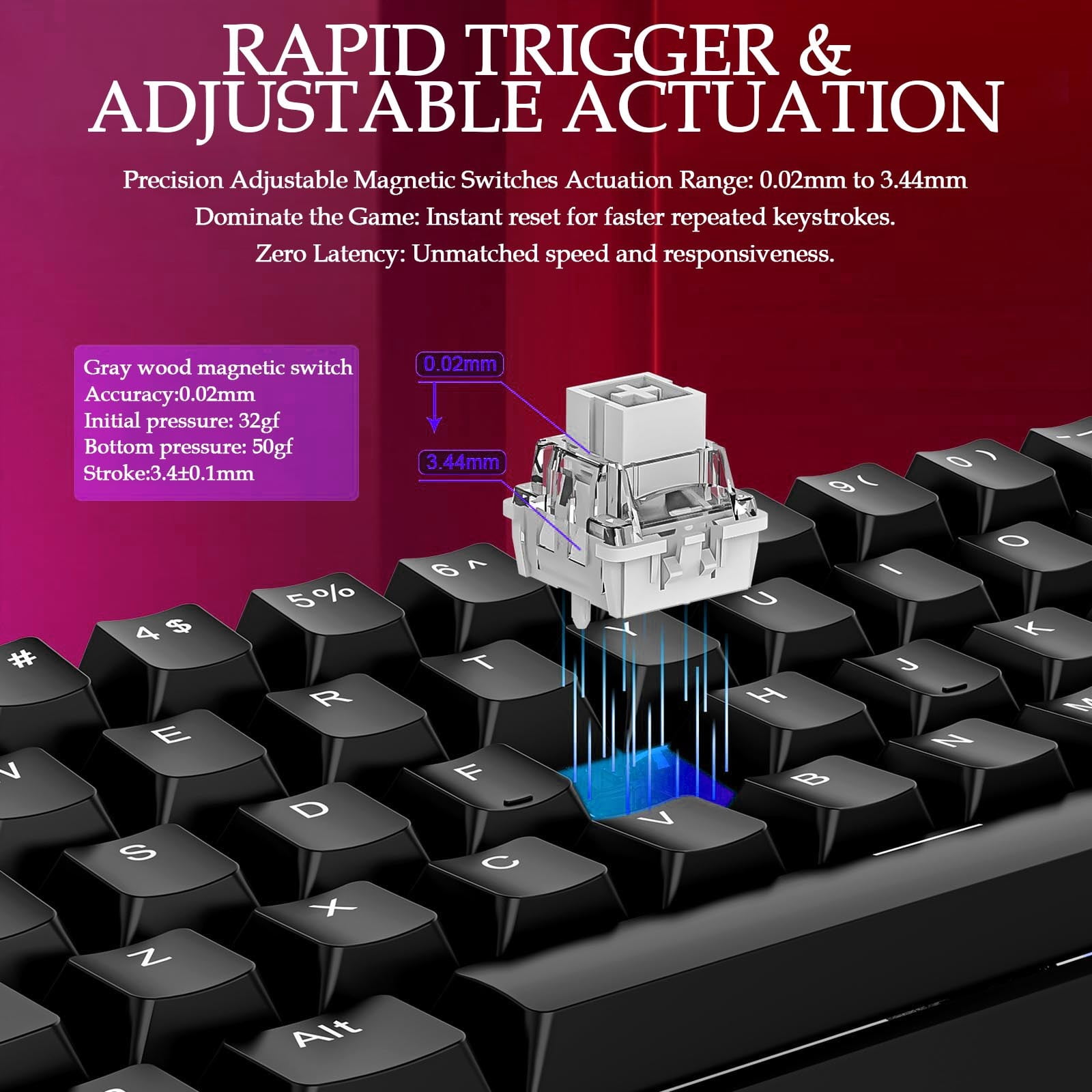 Mechanical Keyboard Magnetic Switch Side Printed Keycaps, RGB Backlit Wired Gaming Keyboard for PC Laptop, Esports Keyboard with Rapid Trigger