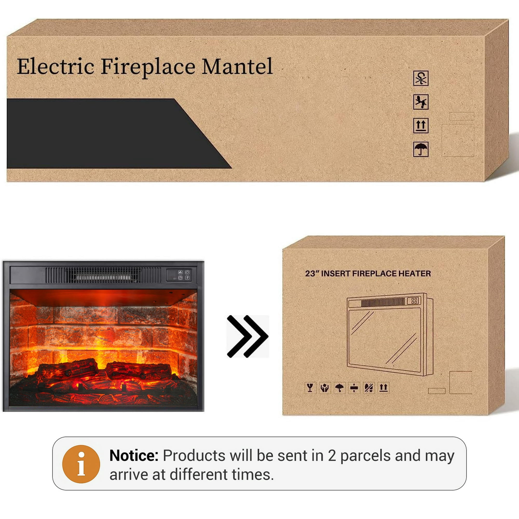BOSHIRO 72 " Farmhouse Electric Fireplace with Mantel, White TV Stand for TVs Up to 80 Inch, Modern Entertainment Center Accent Furniture, Stacked Stone Surround, 23" Red Brick Fireplace Insert