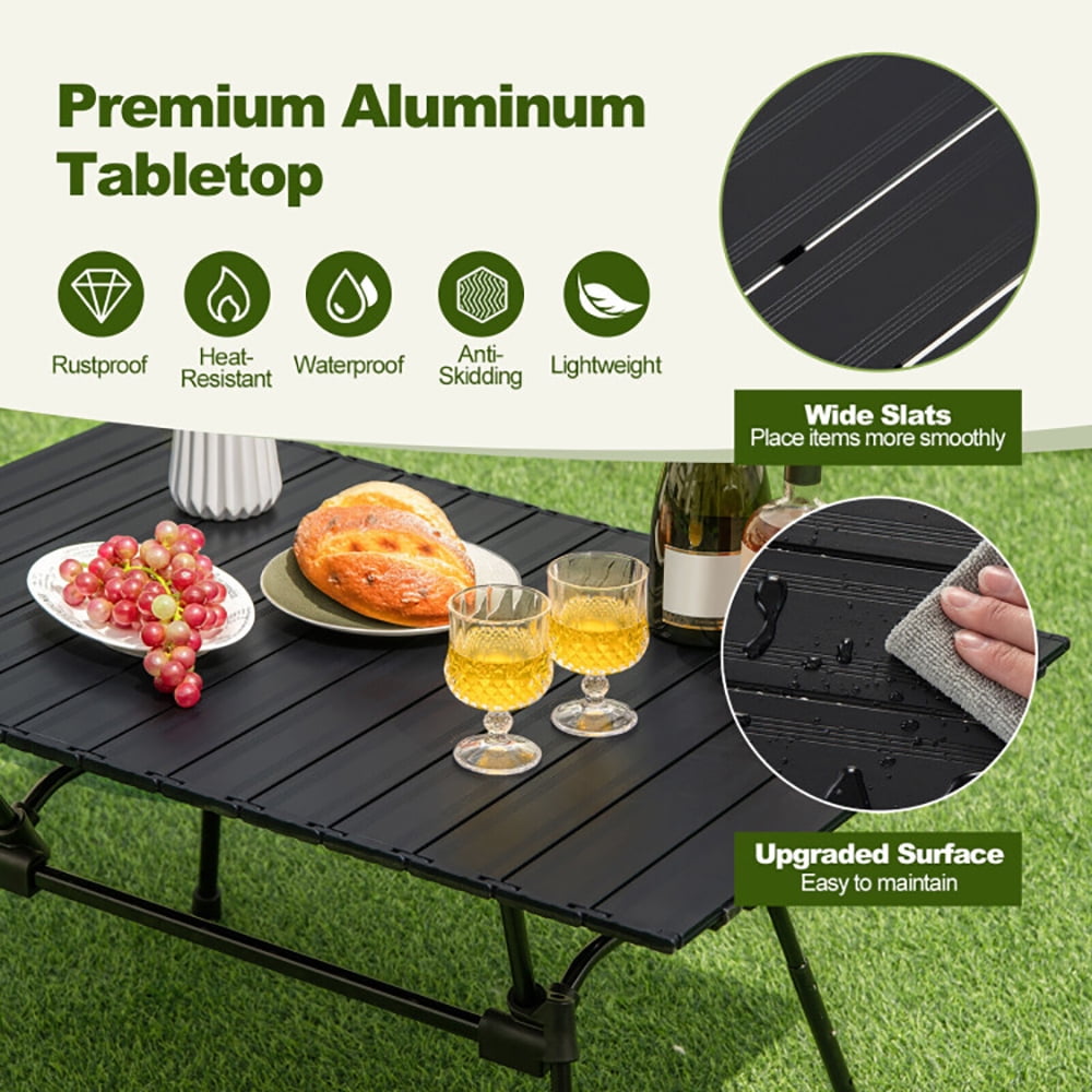 Kadyn Patio Picnic Beach Table Camping Table for Outdoors Folding Heavy Duty Aluminum Camping Table with Carrying Bag Black Walmart