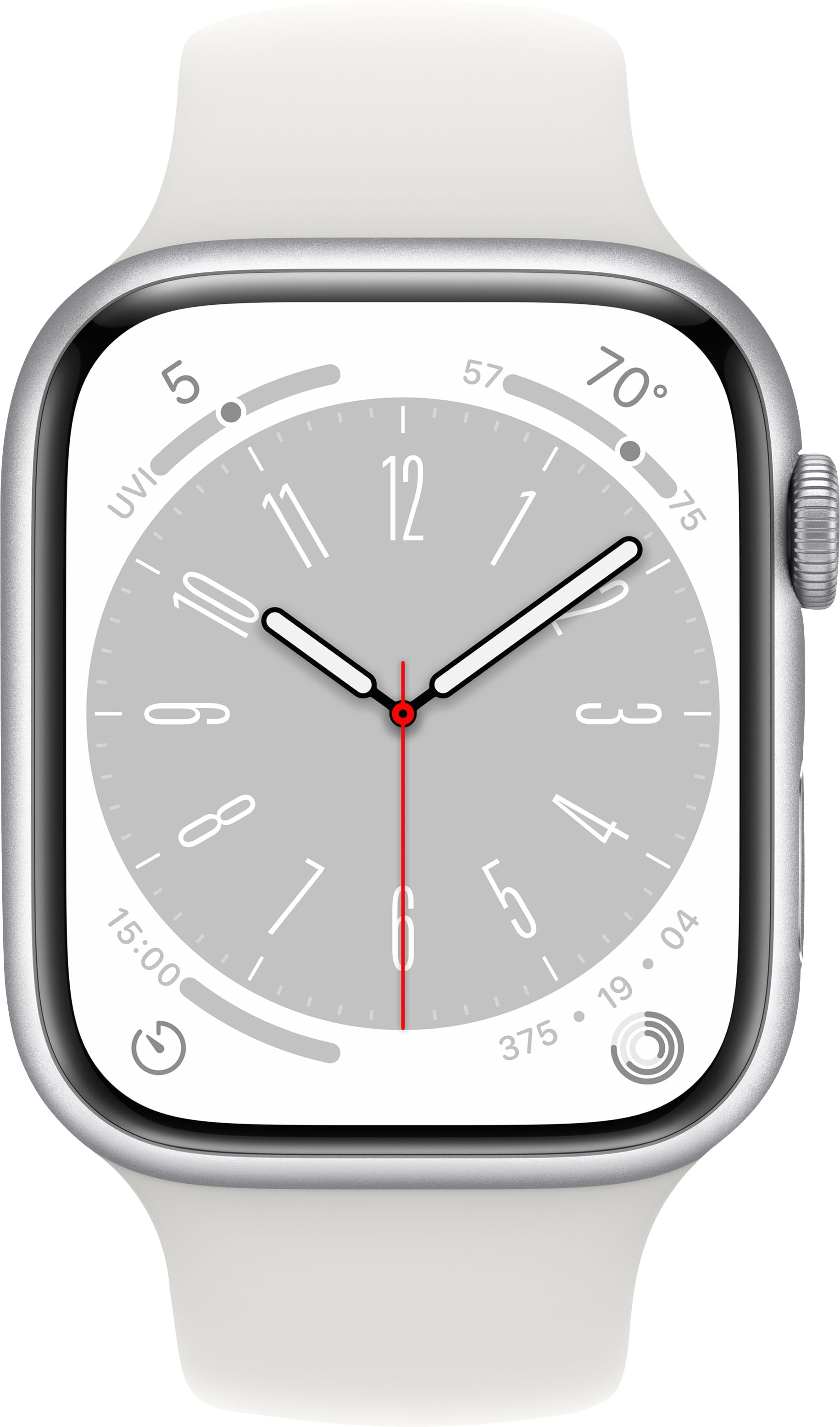 Restored Apple Watch Gen 8 Series 8 (GPS) 45 mm Silver Aluminum Case with White Sport Band (Refurbished)