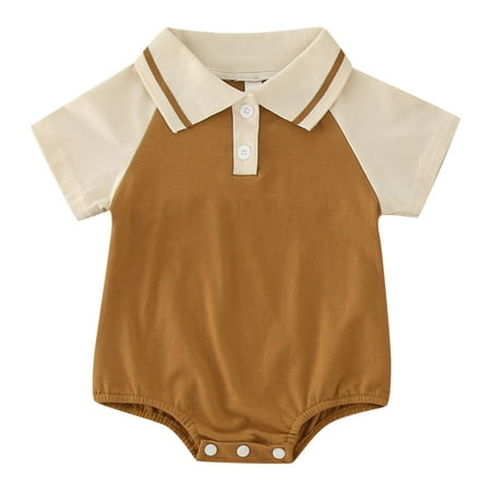 

Toddler Boys Girls Rompers Short Sleeve Patchwork Colour Bodysuits Gentleman Jumpsuits Size 18-24M