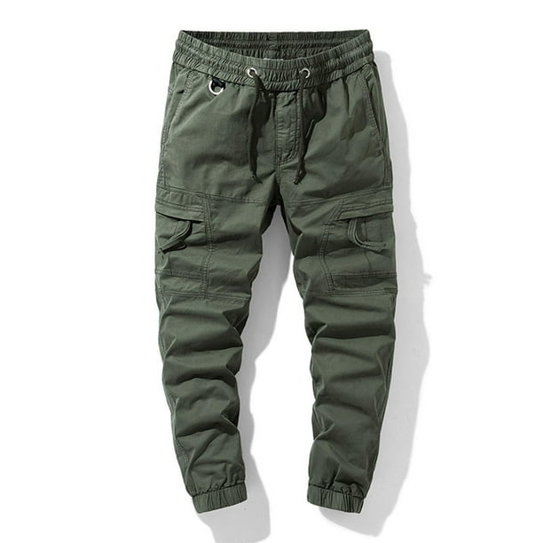 Pantalones largos de moda para hombre, casuales, de color sólido, cargo, con bolsillos y cremallera, cintura elástica, pantalones largos de algodón para hombre.