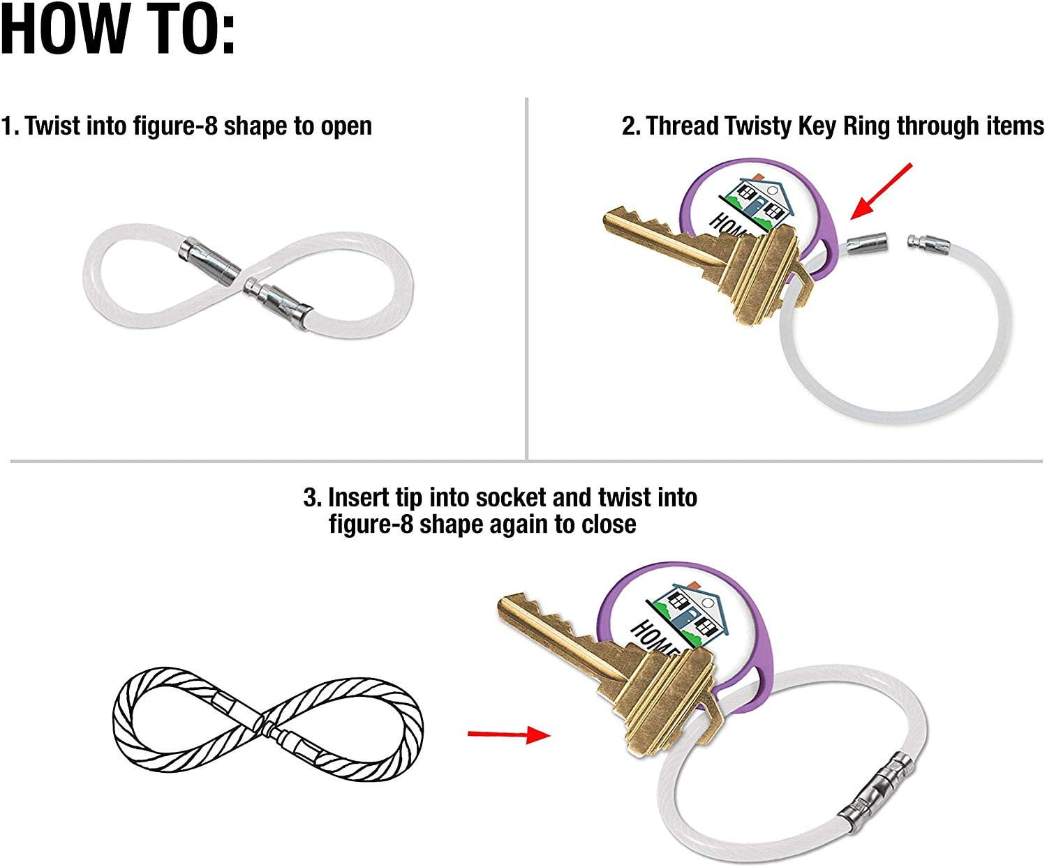 Lucky Line Twisty Key Ring Steel - Flexible Twist Lock Wire Loop