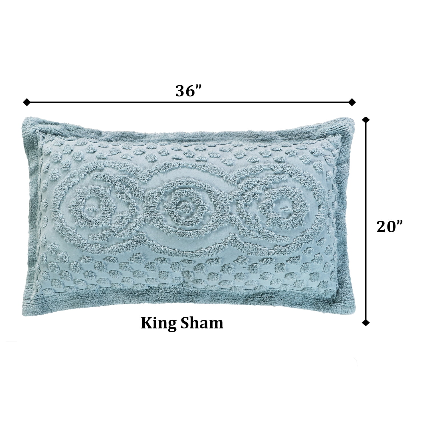 Better Trends King Sham Pillowcase For king Bedspread 100% Cotton 1 Pack 20" x 36" Ultra Soft Waffle Weave Medallion Design Decorative Case Covers for Bed Heirloom Collection (Blue)