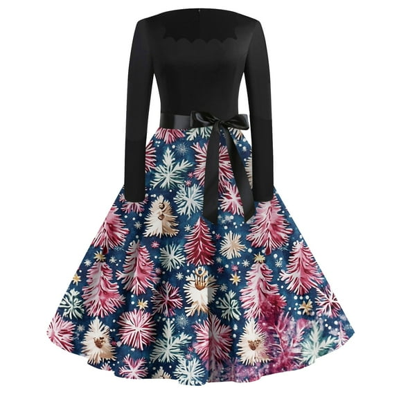 Women's Casual Fashion Printed Retro Square Neck Long Sleeve Dress, AI Christmas Print, Vintage Style, Holiday Dress, Party Wear, Casual,Light Purple,5XL