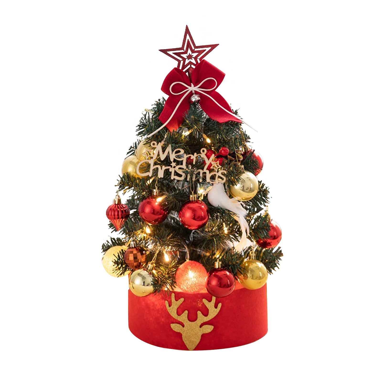 Tabletop Mini Christmas Tree, Star Treetop,Ornaments Balls,Bells and
