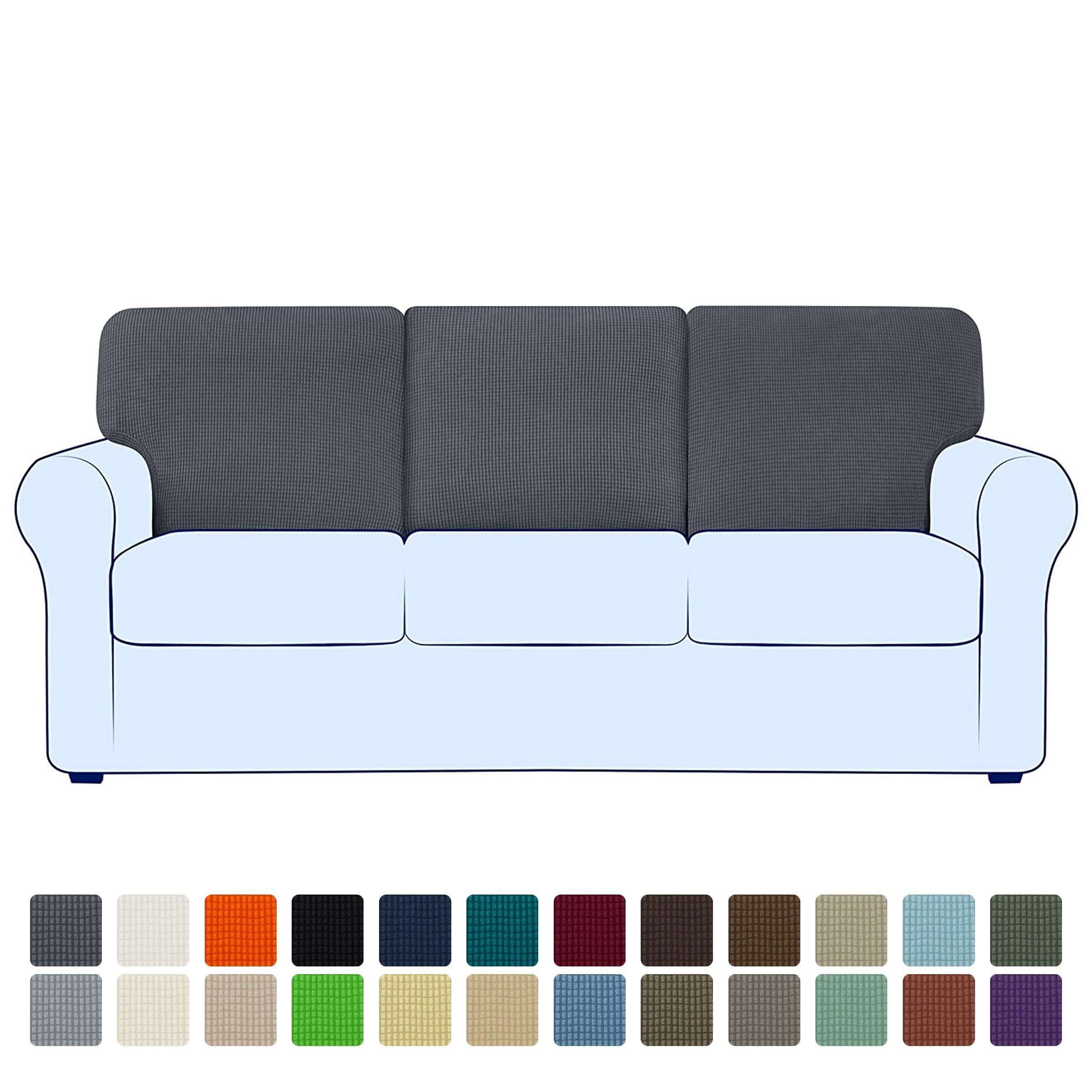 Subrtex Stretch Back Cushion Cover Check Plaid Couch Backrest Slipcover (T-2PC+Rectangle, Gray)