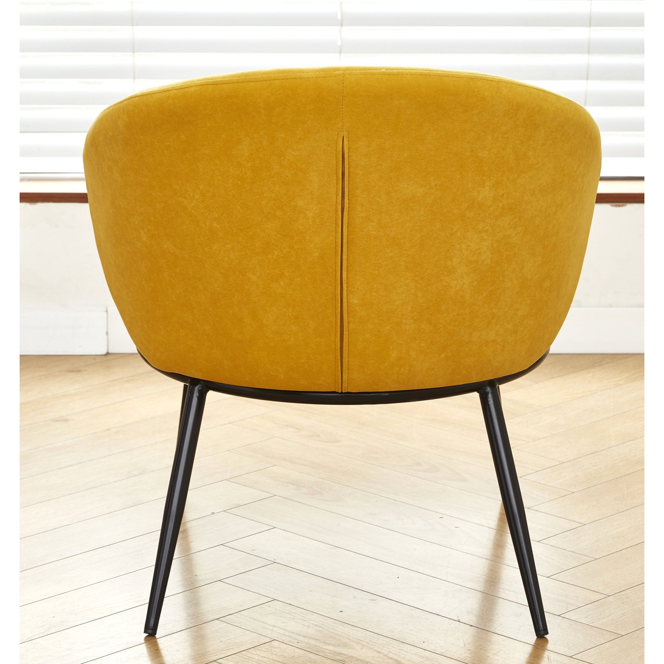 GDF Studio 27.36" Mid-Century Modern Round Accent Chair with Velvet Upholstery, Black Metal Legs, Yellow