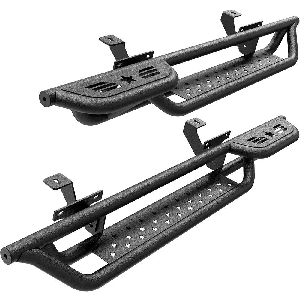 AutoBull 6" Running Boards Compatible with 2018-2026 Jeep Wrangler JL 2 Doors, 2-Stairs Side Step Rails Coated Black Carbon Steel Nerf Bars