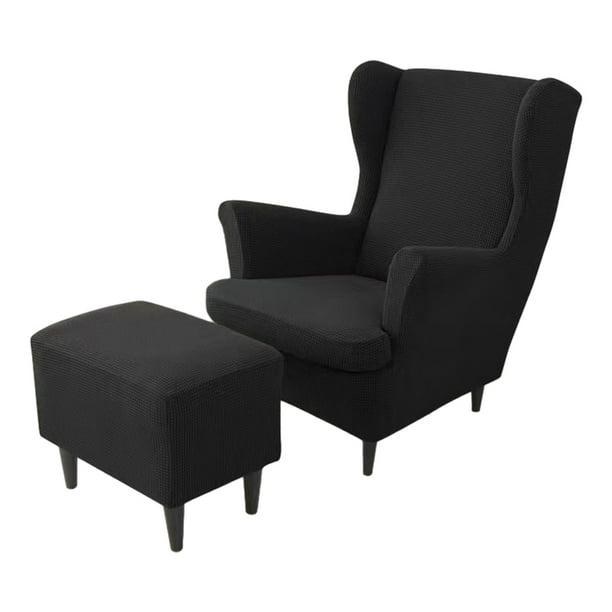 Funda elástica para silla Bewildely con respaldo de orejas solución de protección de muebles 3 piezas Decoración del hogar negro