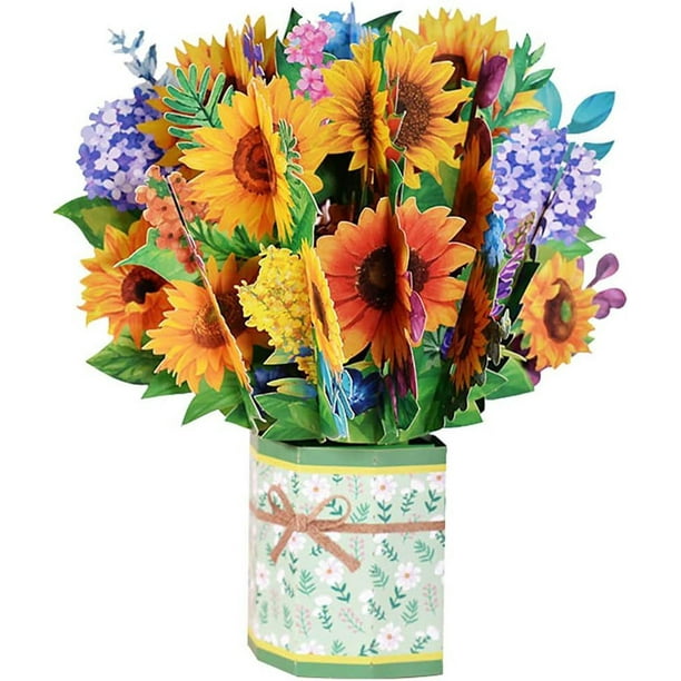 Tarjeta de flores emergente para mamá, tarjeta plegable de flores 3D de 9,75 x 9,75 pulgadas para el día de la madre, tarjeta de ramo con sobre en blanco para cumpleaños, día de la madre, aniversario