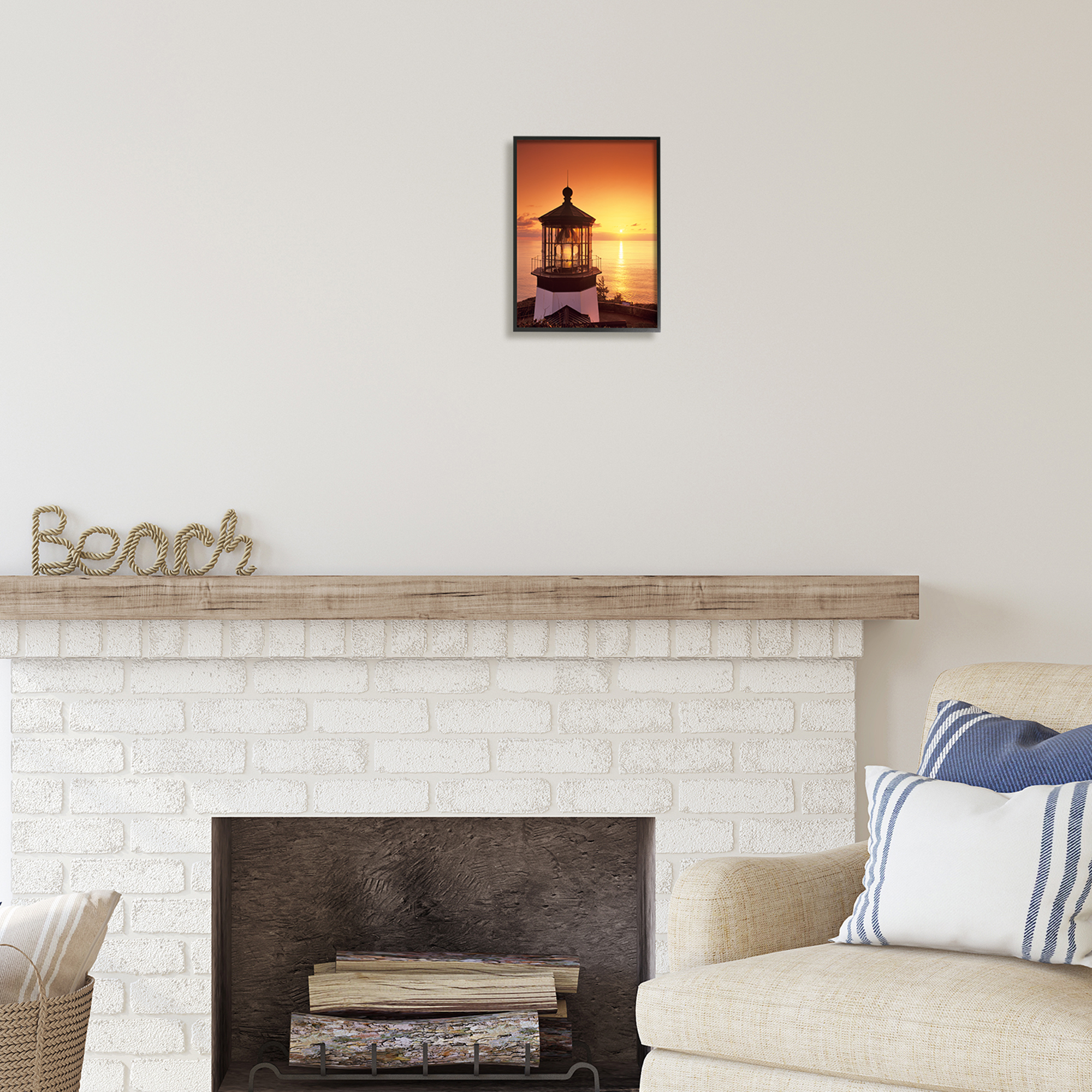 Stupell Industries Lighthouse Beacon at Sunset Nature Photography Black Framed Art Print Wall Art, 11 x 14