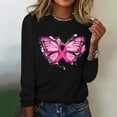 thumbnail image 4 of CLOISE Breast Cancer Shirts Women Long Sleeve Crewneck Shirts Butterfly Ribbon Oversized Breast Cancer Fight Tops Cute Loose Tshirts Cancer Survivor Gifts Outfits Black S, 4 of 4