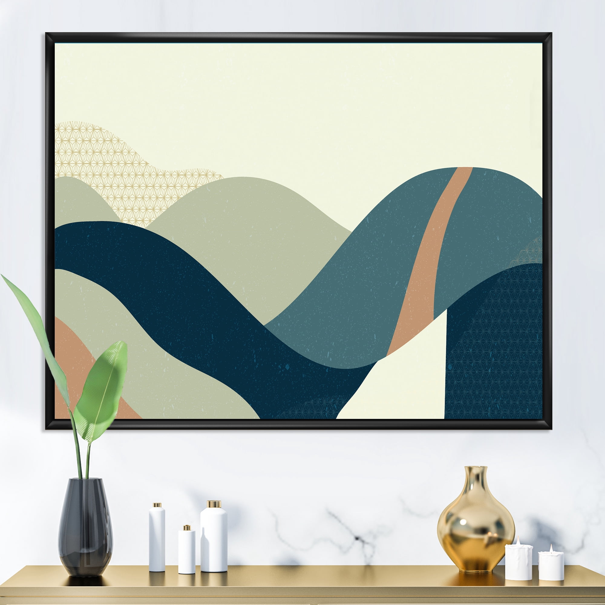 Designart 'Landscape With Hills Abstract Geometric Art' Modern Framed Canvas Wall Art Print