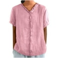 thumbnail image 2 of Sevevn Women's Fashion Casual V-Neck Short Sleeve Solid Lace Shirt Blouse Top Spring Tops for Women Pink M, 2 of 6