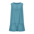 thumbnail image 4 of Taqqpue Women 2 Piece Outfits Linen Tank Top and Shorts Summer Sleeveless Scoop Neck T Button Loose Casual Top and Shorts Sets, 4 of 6