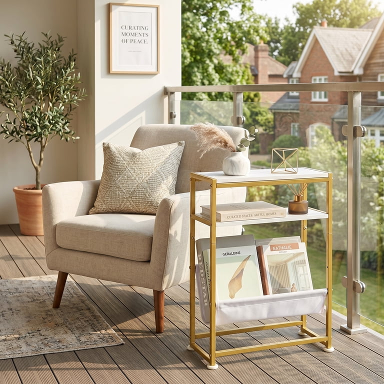 ZEXVIDA Narrow End Table with Magazine Holder, Gold photo 7