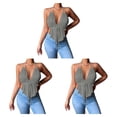 thumbnail image 4 of Sonducket Chaleco con escote en V profundo Camisola de color sólido Sin espalda Sin mangas Camisa corta para niñas Ropa de moda de noche de Gris M 3piezas, 4 of 6